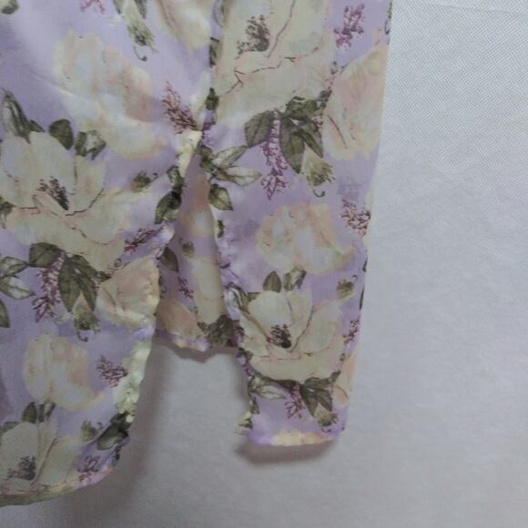 Steve Madden Purple Floral Chiffon Sheer Open Front Kimono Duster Pockets OSFM - Picture 7 of 7